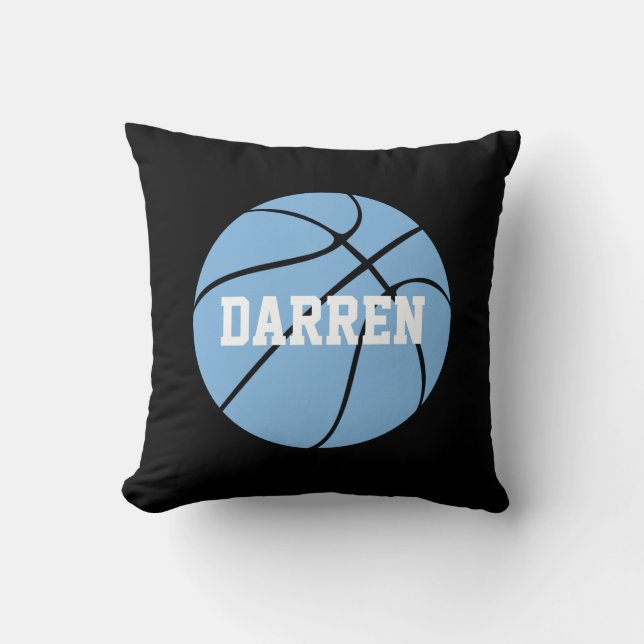 Carolina Blue Basketball Custom Name Throw Pillow (Front)