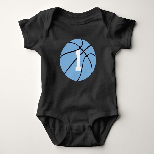 Carolina Blue Basketball Jersey Number Baby Baby Bodysuit (Front)