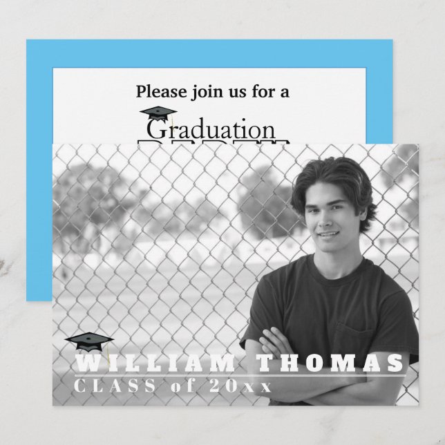 Carolina Blue Grad Invitation,  5" x 7" Card (Front/Back)