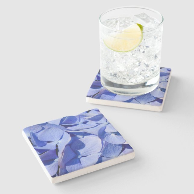 Carolina Blue Hydrangeas Limestone Stone Coaster (Side)