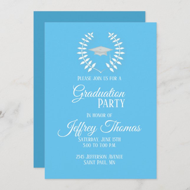 Carolina Cap & Leaves Grad Invitation 5" x 7" (Front/Back)