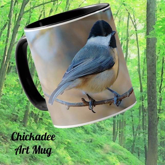 Carolina Chickadee Wild Bird Art Mug Cup (Cute Chickadee bird art mug.)