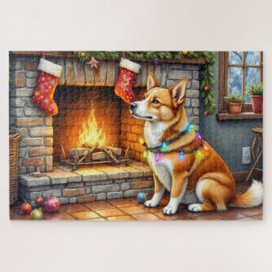 Carolina Dog Fireplace with Christmas Lights Jigsaw Puzzle