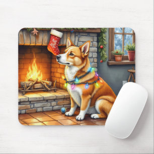 Carolina Dog Fireplace with Christmas Lights Mouse Pad