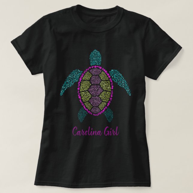 Carolina Girl - Mosaic Sea Turtle Beach Design gif T-Shirt (Design Front)