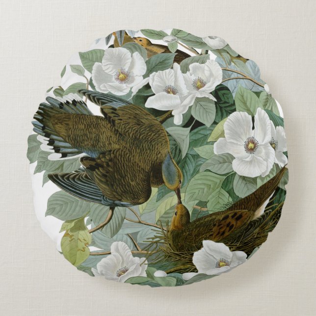 Carolina Pigeon Audubon Morning Dove Bird Round Cushion (Front)