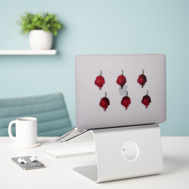 Carolina Reaper Chilli Pepper Sticker Set (Laptop On Desk)