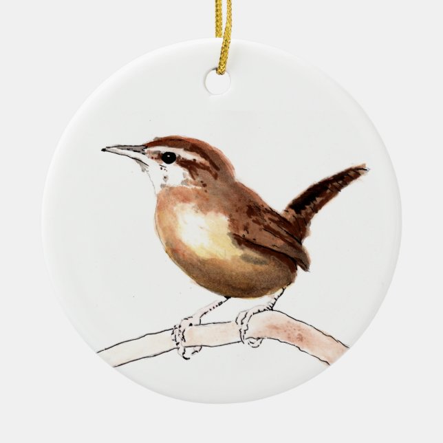 Carolina Wren Art Ceramic Ornament (Front)