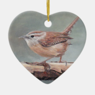 Carolina Wren Bird Art Porcelain Ornament