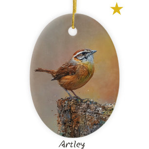 Carolina Wren Bird Painting Custom Year Christmas Ceramic Ornament