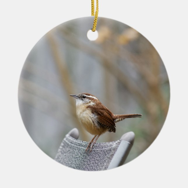 Carolina Wren Ceramic Ornament (Front)