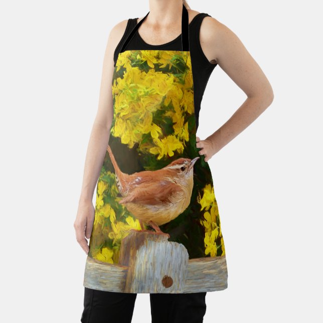 Carolina Wren Painting - Original Wild Bird Art Apron (Insitu)