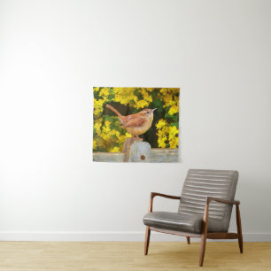 Carolina Wren Painting - Original Wild Bird Art Tapestry
