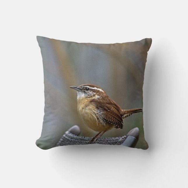 Carolina Wren Throw Pillow (Front)