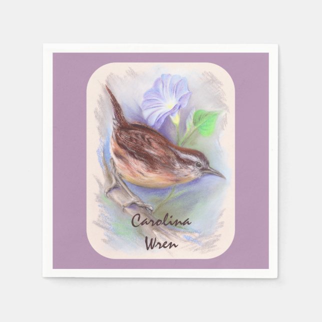 Carolina Wren with Morning Glory Flowers Napkin (Front)