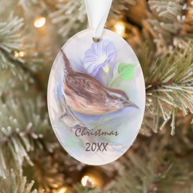 Carolina Wren with Morning Glory Flowers Ornament (Tree)