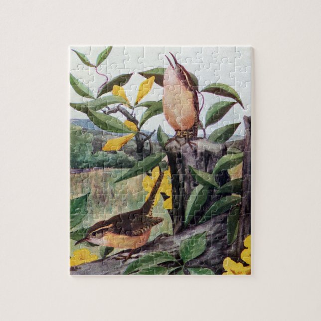 Carolina Wrens and Yellow Jessamine Jigsaw Puzzle (Vertical)
