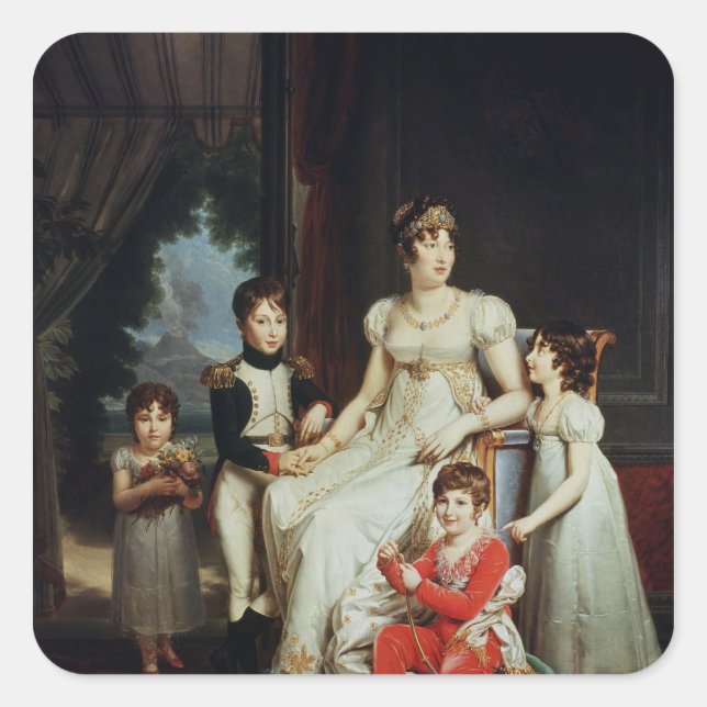 Caroline Bonaparte  and her Children Square Sticker (Front)