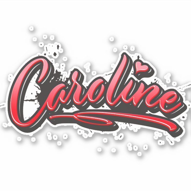 Caroline red Heart Graffiti Sticker (Front)