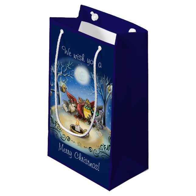 Caroling Birds Christmas Small Gift Bag (Front Angled)