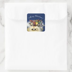 Caroling Birds Christmas Square Sticker