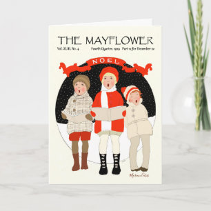 Caroling Children Vintage Christmas Noel Snow Holiday Card