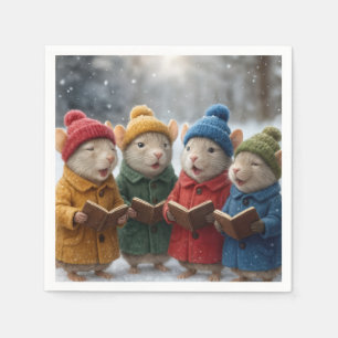 Caroling Christmas Mice In Snow Napkin