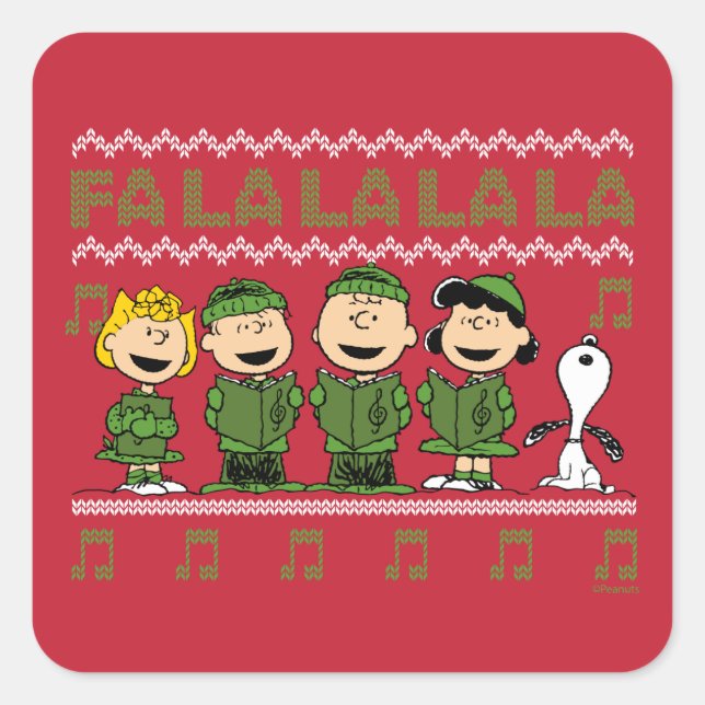 Caroling Christmas Sweater Graphic Square Sticker (Front)