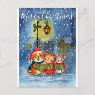 Caroling Companions Under the Snow Holiday Postcard