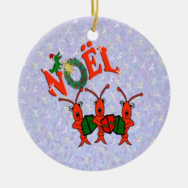 Caroling Crawfish with Alligator Ornament (Front)