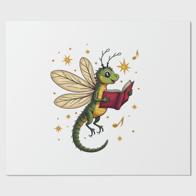 Caroling Dragonfly Wrapping Paper (Flat)