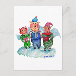 Caroling Flying Pigs Postcard