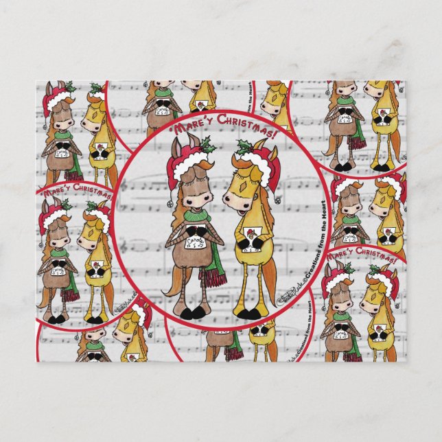 Caroling Horses- 'Mare'y Christmas Holiday Postcard (Front)