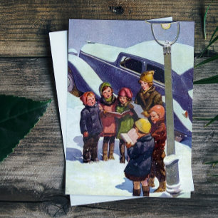 Caroling in the snow holiday card