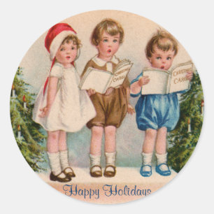 Caroling Kids Happy Holidays Stickers
