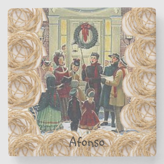 Caroling Marble Stone Coaster Christmas (Front)