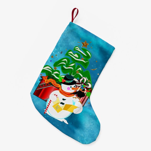 Caroling Snowman Small Christmas Stocking (Front (Hanging))