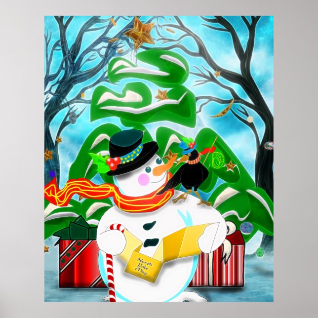 Caroling Snowman Wall/Door/Window Poster (Front)