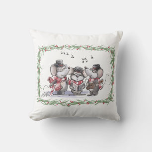 Caroling With Mic, Mac And Moe Holiday Pillow