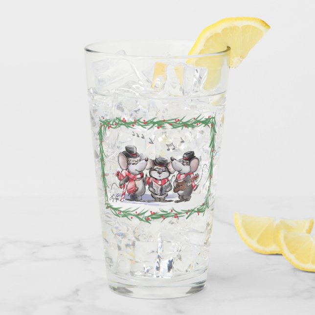 Caroling with Mic, Mac & Moe Glass Cup (Back Ice)