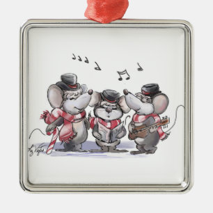 Caroling with Mic, Mac & Moe Square Ornament