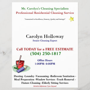 Carolyn Holloway Sample Flyer-Cleaning Services Flyer