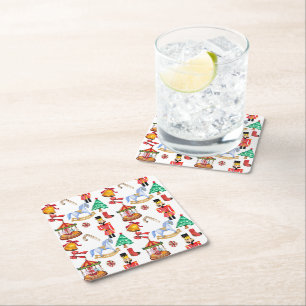 Carousel and nutcracker holiday pattern square paper coaster