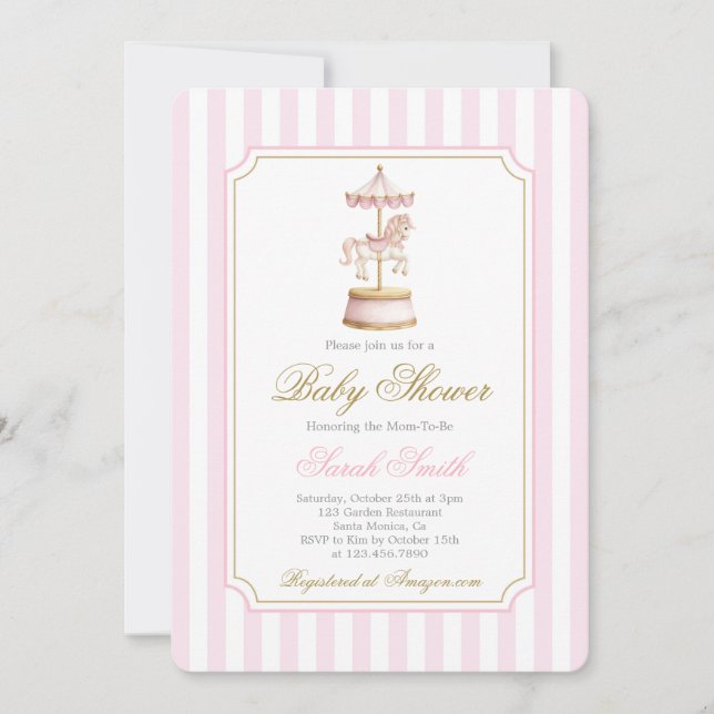 Carousel Baby Shower Girl Invitation (Front)