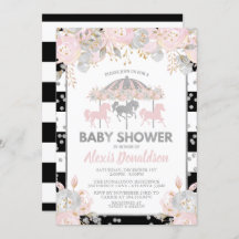 Carousel Baby Shower Invitation Silver floral