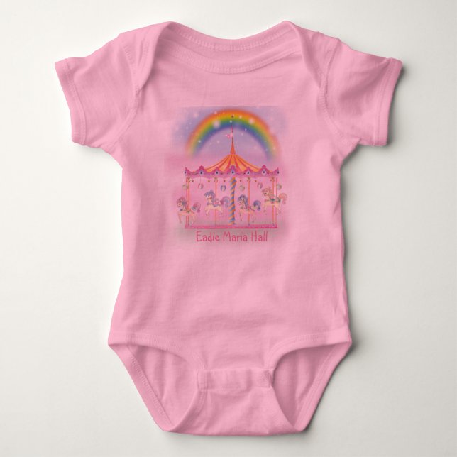 Carousel Baby Tutu Bodysuit, Pink, Personalise Baby Bodysuit (Front)