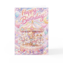 Carousel Birthday Cake Animals Birthday Card