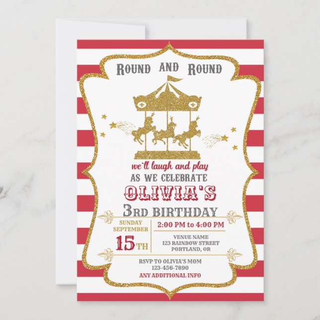 Carousel birthday invitation Amusement park invite (Front)