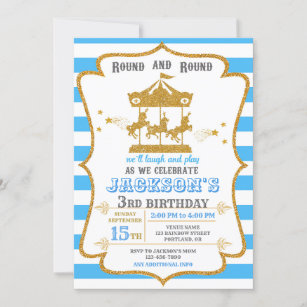 Carousel birthday invitation Amusement park invite