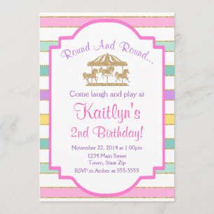 Carousel Birthday Invitation Girl Pink Glitter